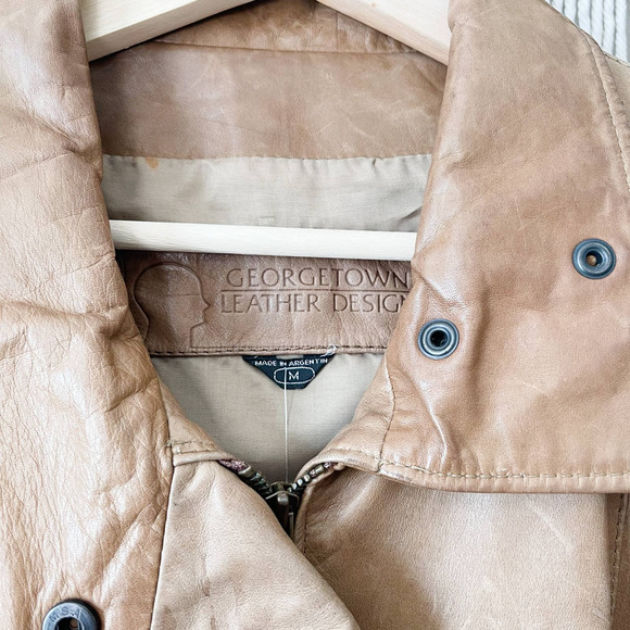 Tan Leather Bomber Jacket - Picture 2 of 10